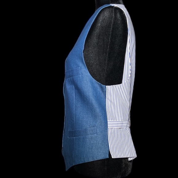 Anne Klein - Blue Denim & Pinstrip Vest - Size 6 - Picture 5 of 5
